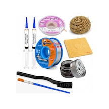 Lehimleme Seti 0,8 Mm 40 Gr Lehim Teli 2 Li Flux Cp-2015 Lehim Fitili Fırça Ve Havya Ucu Temizleme Seti St24