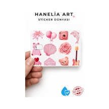 Pembe Kız Temalı Kart Sticker Çiçek Ayıcık Kamera Deniz Kabuğu Gitar Dekoratif Kart Kaplama Çok Renkli