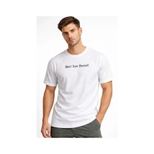 Erkek Wafıl Kumaş Tişört Regular Kalıp Bisiklet Yaka Baskılı Günlük Basic T-shirt - Beyaz Beyaz