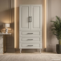 Ascona Çok Amaçlı Dolap 60 Cm 2 Kapak 3 Çekmece Lake İpek Grisi Ral 7044 - Çok Amaçlı Raflı Dolap Gri