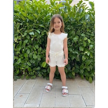 My Kids Wear Fırfırlı Kız Çocuk Şort Takım Beyaz