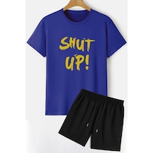 Uyguntarz Shut Up Şort T-shirt Eşofman Takımı Mavi