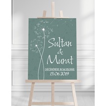 Söz Nişan Düğün İçin 50x70 Karşılama Panosu - Yeşil Tasarımlı Beyaz