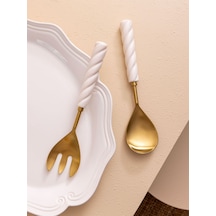 The Mia Ckb0273 Column Salata Servis Takımı 2 Parça Gold Altın - Beyaz