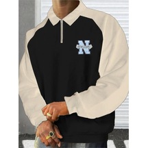 Unisex Ny Baskılı Oversize Polo Yaka Fermuarlı Sweatshirt 001