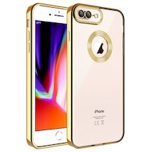 Apple Uyumlu iPhone 8 Plus Kılıf Logo Detaylı Ve Parlak Nlight Premium Silikon Kapak Gold