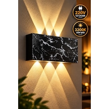 12w Siyah Mermer Desenli Led Duvar Apliği 3200k Gün Işığı 3 Gözlü Modern Aplik