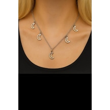 Çoklu Ay Figürlü 5 Li Kadın Kolye 60 Cm Zincirli, Zarif Ve Özel Tasarım Çok renkli
