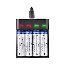 Pil Şarj Cihazı Aa/aaa 4 Yuvalı Led Göstergeli, Siyah, Gt-bc07
