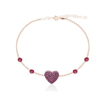 Emılıano Jewellery 925 Ayar Gümüş Taşlı Kalp Biliklik Gümüş - Rose Gold