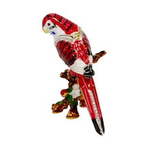 Metal Papağan Kuş Biblosu -3 Farklı Renk Varyantlı, Kristal Taşlı Dekoratif Biblo - 8 Cm Kırmızı Diğer