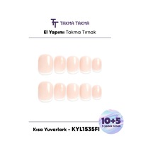 15'li Ten Rengi Kısa Yuvarlark Kyl1535fı Tekrar Kullanılabilir El Yapımı Protez Takma Tırnak S