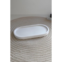 Beton Gri Oval Tepsi El Yapımı Modern Takı, Mum Ve Aksesuar Düzenleyici Sade Beyaz