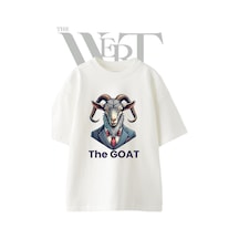 Thewert Goat Keci Tasarım Baskılı Ünisex Beyaz Oversize T-shirt