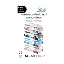 Nitril Muayene Eldiveni Seti M - 4 Paket 100 Lü - Beyaz-siyah-mavi-pembe