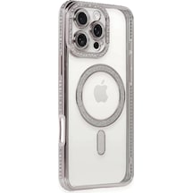 Newface Apple İphone 16 Pro Kılıf Joke Simli Magneticsafe Kılıf - Pembe
