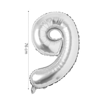 9 Rakam Gümüş Gri Folyo Balon 34 İnç 76 Cm Gümüş Gri Gümüş Gri