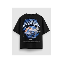 Yolo Street Vısıon Tasarım Baskılı Siyah Oversize Tişört %100 Pamuk Unisex Premium Streetwear Siyah3