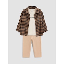 LC Waikiki Lcw Baby Kahverengi Kareli Erkek Bebek Gabardin Takım