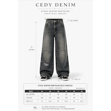 Cedy Denim Cedy Denım Freedom Nakışlı Y2k Baggy Skater Denim Pantolon - Normal Bel Likrasız Geniş Paça Jean E7026 Koyu Mavi