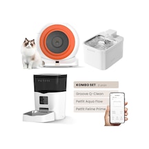 Groove Q-clean Akıllı Otomatik Kedi Tuvaleti Turuncu - Petfit Aqua Flow Akıllı Bataryalı Su Pınarı Çeşmesi + Petfit Feline Prime Akıllı Otomatik Mama Kabı Bundle