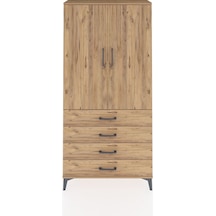 Arges Dolap Tek Raflı 4 Çekmeceli Tek Askılı 88x30x182 Çam-çam Çam
