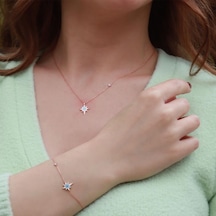 Kutup Yıldızı Figürlü Zirkon Taşlı Mine İşli Rose Gold Kaplama Gümüş Set Gümüş