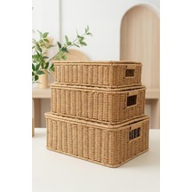 Digithome 3'lü Kapaklı Hasır Rattan Organizer Sepet - Bb6065 Turuncu
