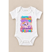 Babylimon Annem Mi Daha Güzel Teyzem Mi Cevap Veriyorum Teyzem Beyaz Kısa Kollu Çıtçıtlı Bebek Zıbını Beyaz - 930083930 Beyaz