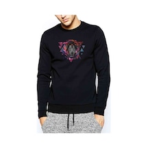 Triangle Lion Screen 2 Baskılı Siyah Erkek Örme Sweatshirt