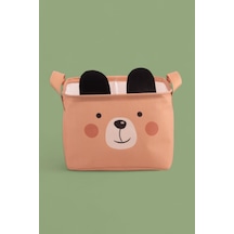 Ayıcık Desenli Kulplu Dikdörtgen Bebek Çocuk Odası Düzenleyici Organizer 24x18x16 Cm Kahverengi