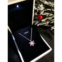 Vog Pembe Taşlı Lotus Çiçeği 925 Ayar Gümüş Sevgiliye,eşe,anneye,arkadaşa Hediye Kolye Rose