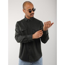 Erkek Pamuklu Düz çıtçıtlı Keten Gömlek - Haki - XL