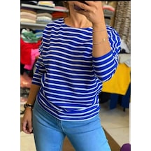 Kadın Çizgili Lacivert Sweatshirt Lacivert
