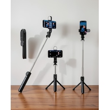 Selfie Çubuğu Tripod, Kablosuz Bluetooth Bağlantılı, 360 Derece Dönebilen