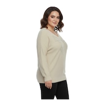 Lavella Kadın V Yaka İnci Modelli Sakallı Triko Kazak Bgl-st05078 Taş