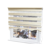 Krem Renk Sarı Gold Sim Detaylı Boncuklu Zebra Stor Perde Krem - 97268369 Krem