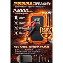24000mah Akü Takviye Ve Hava Kompresörü 2000amper 14.8v 150psı Powerbank Led 4in1 Profesyonel