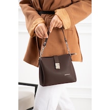 Just Polo Kadın Polo Kumaş Jp Gümüş Logolu Şık El Ve Omuz Çantası Shoulder Bag Ebat: 23 X 18 Cm Kahverengi