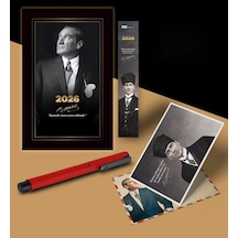 2026 İstikbal Atatürk Ajandası Ayraç Kartpostal Kalem - Kırmızı