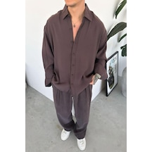 Kahverengi Basic Oversize Modal Gömlek Kahverengi