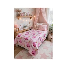 Kız Çocuk Odası Prenses Temalı Tek Kişilik Elyaf Dolgulu Kapitone Pembe Çok Amaçlı Yatak Örtüsü 155x215 Cm Çift Taraflı Pembe Pembe