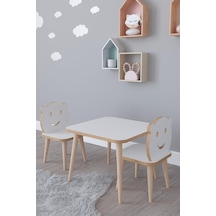Bambi Yaz Sil Yüzey Çocuk Masa Sandalye Takımı 1 Aktivite Oyun Masası 2 Sandalye - Beyaz