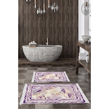 Dekoreko Kaymaz Taban Djt 2 Li Banyo Paspas Takımı Star Pamuk Saçaklı Modern 728 Mürdüm