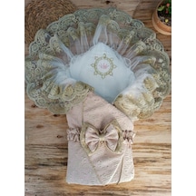 Gold Lüks Bebek Battaniyesi Dantelli Bebek Kundağı Hastane Çıkışı Hediyelik Mevsimlik Somon