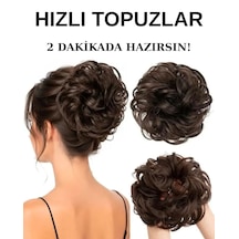 Saçlı Lastikli Topuz Toka Saçı- Kahverengi 01 - Kahverengi