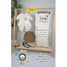 Gros Shop Müslin Yeni Doğan 4katlı Organik %100pamuk Kişiye Özgü Nakışlı Hastane Çıkış Seti-safari Model Ekru-2