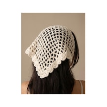 Beyaz Bohem El Örgüsü Bandana Beyaz Beyaz