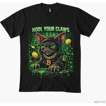 Flood Of Style Hodl Your Claws Erkek Kadın Tişörtü %100 Pamuklu Tişörtler Kısa Kollu Üstler 0102-3 Siyah