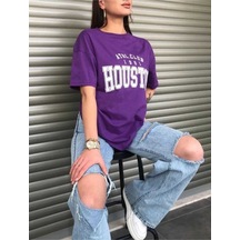 Kozia Outdoors Malkoçbey Houston Baskılı Oversize Unisex Basic T-şihirt Mor Mor